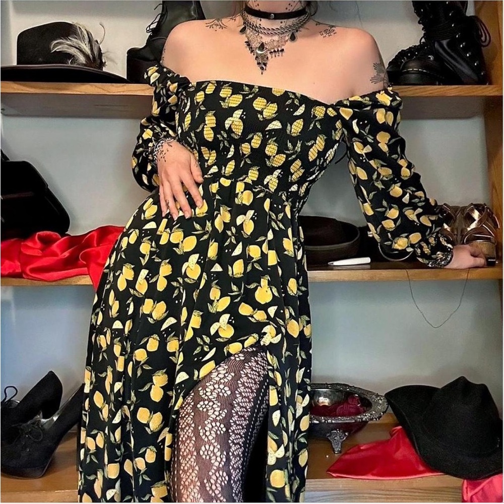 O.P.T Gothic Peasant Long sleeve Lemon Dress